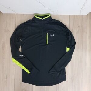 Under Armour Shirt Mens M Black Neon Green ColdGear Half Zip Pullover
